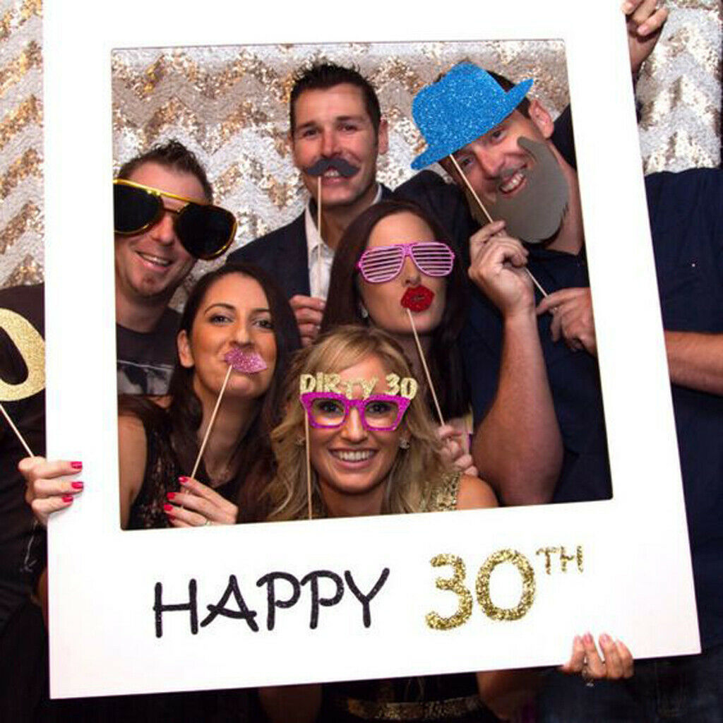 White Selfie Frame Decor Happy 30TH Photo Booth Props Birthday Photo Props