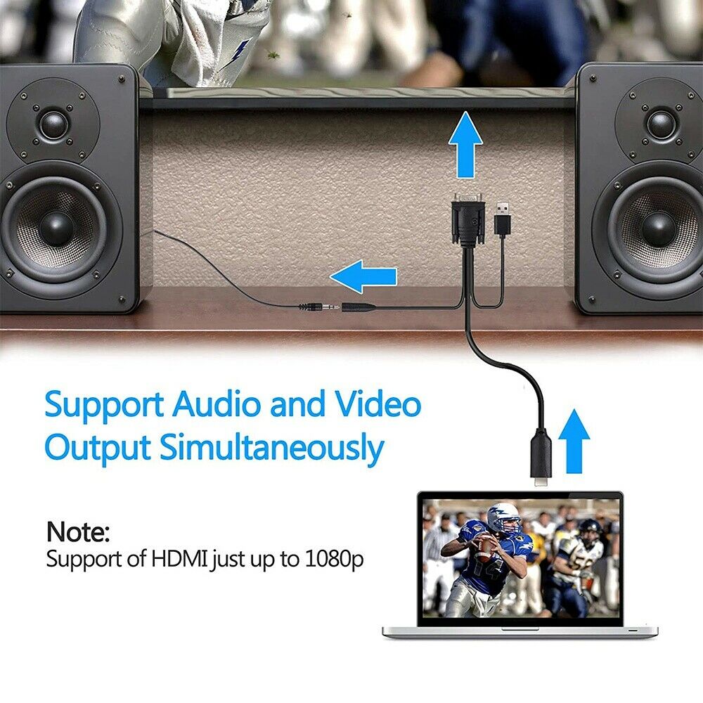 1080P MI Male to VGA Male Converter Adapter Cable with Female 3.5mm Audio CordD3
