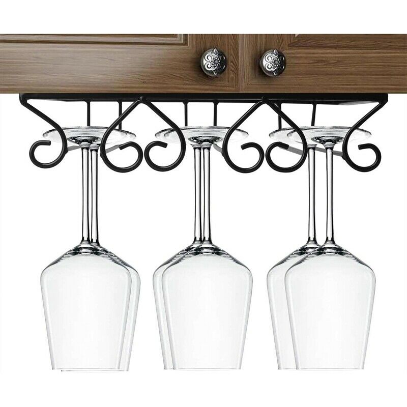 Black Wine Glass Rack Holder Metal Under Cabinet Stemware Wine Glasses StorageK1