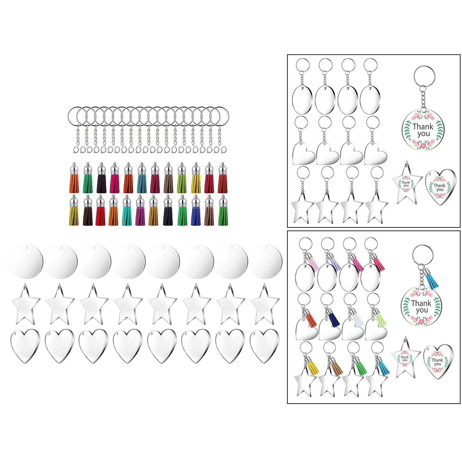 96x DIY Keychain Kit Key Chain Acrylic Discs Jump Rings Jewelry Crafts