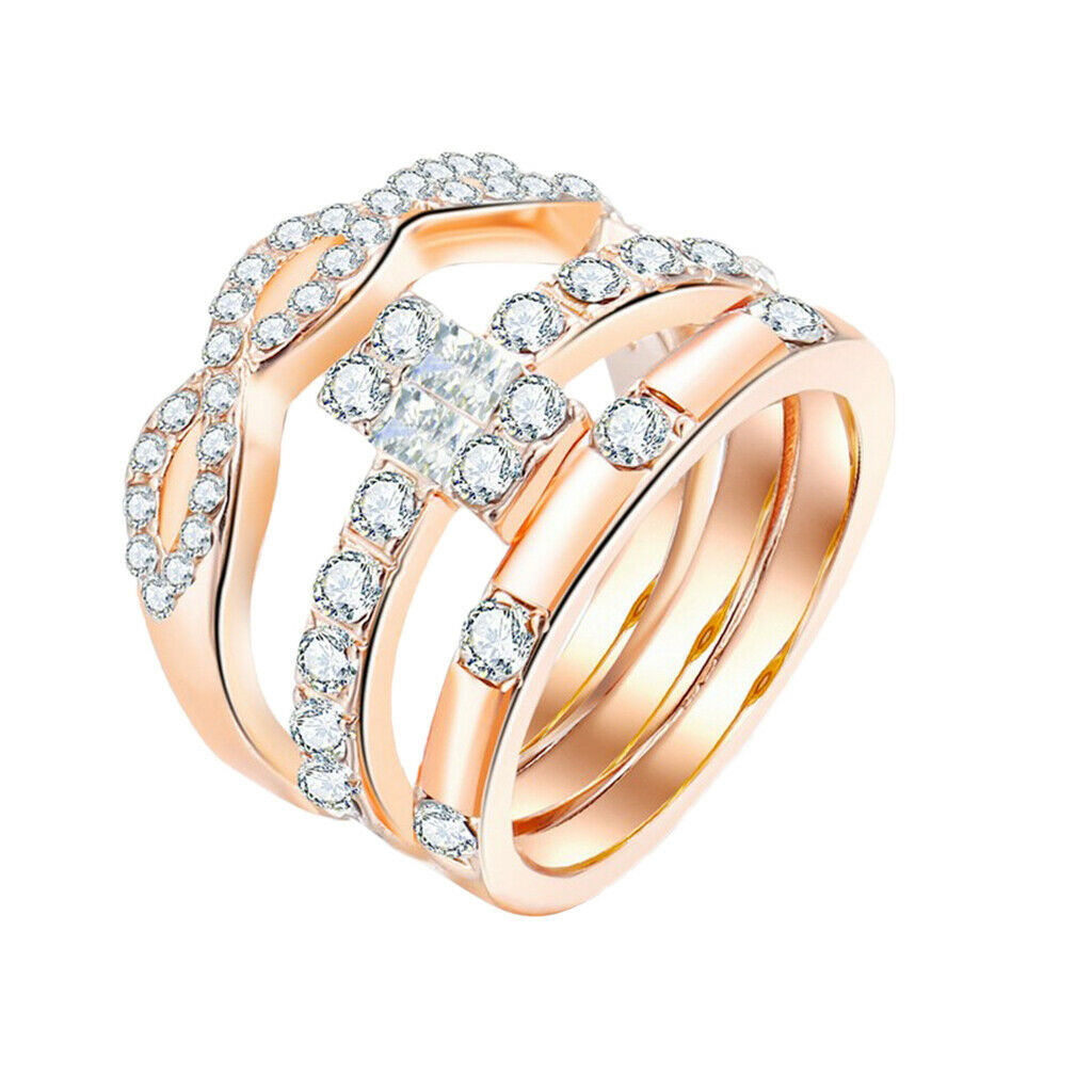 3 Set of Diamond Rings Simple Cubic Inlaid Zirconia Creative Jewelry Size 9