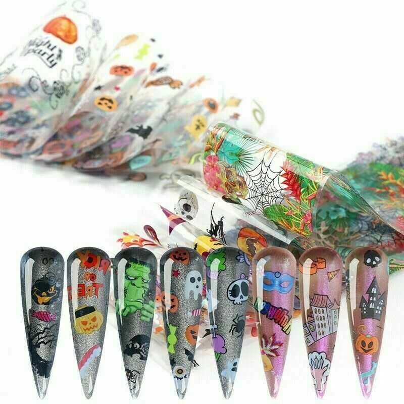 10Pcs Halloween Series Nail Foil Stickers Transfer Decals Paper Nail Decor