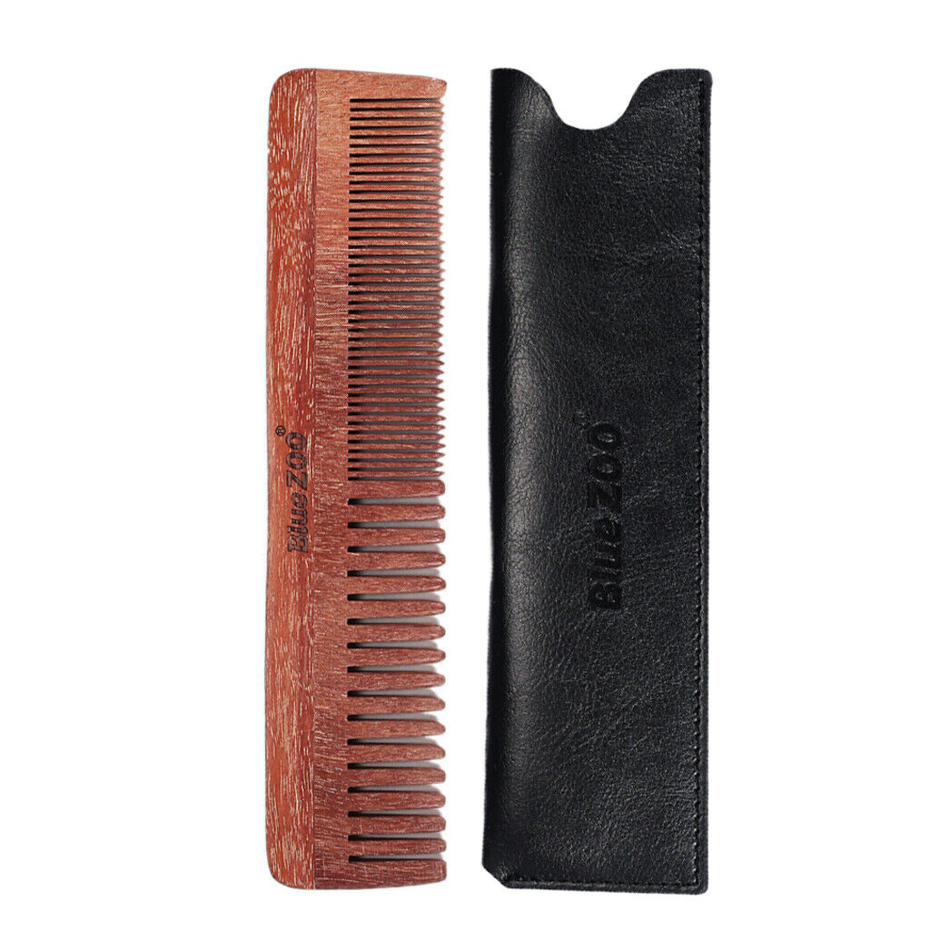 Double sides Wood Mustache Beard Comb Hair Comb with Case for Men Care Black