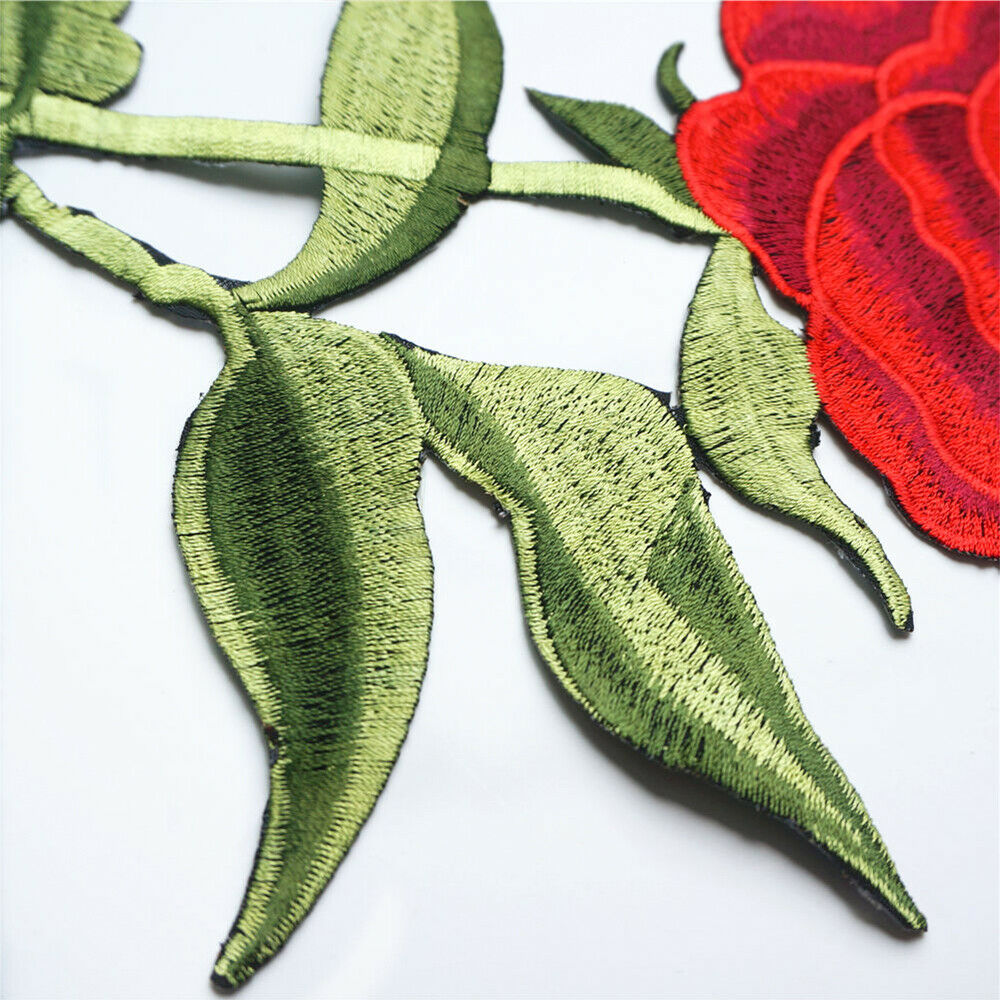 Rose Flower Embroidered Patches Sew Iron on Applique Clothing Adhesive Badge DIY