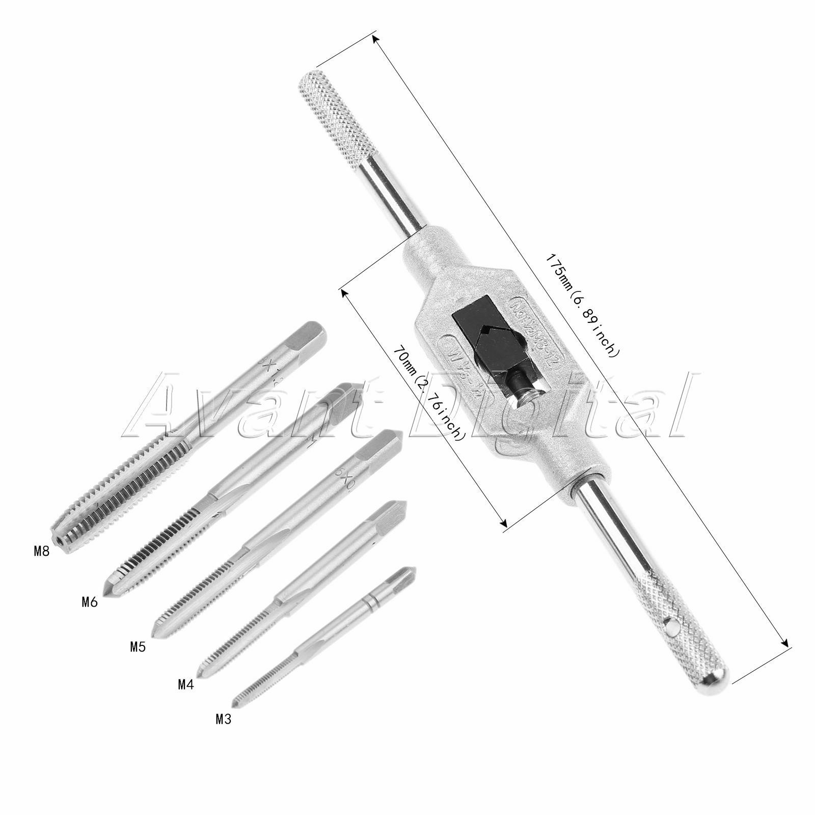 Durable M3-M8 Metric Screw Thread Tap Drill Bit Kit & Adjustable Tap Wrench Tool