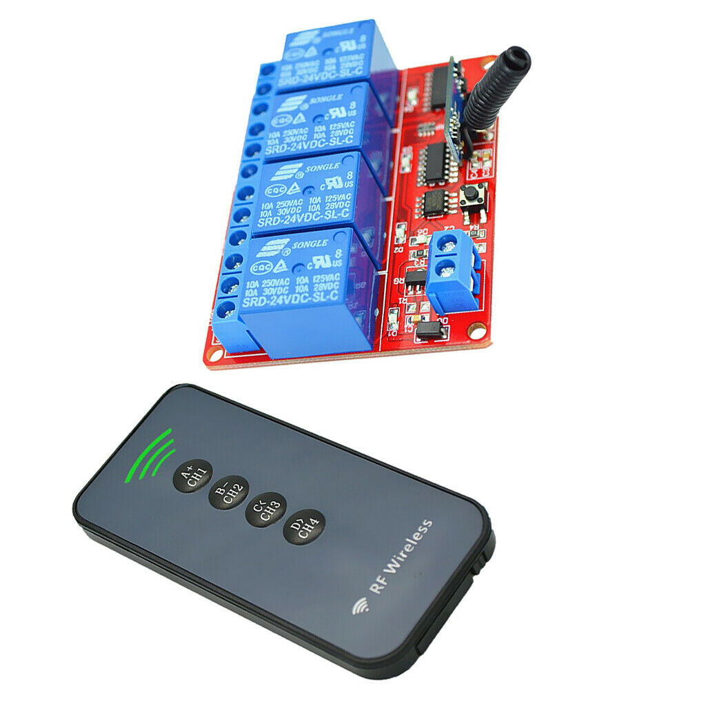 DC24V 4 Channel Relay Wireless RF Remote Control Switch Transmitter w/ Receiver