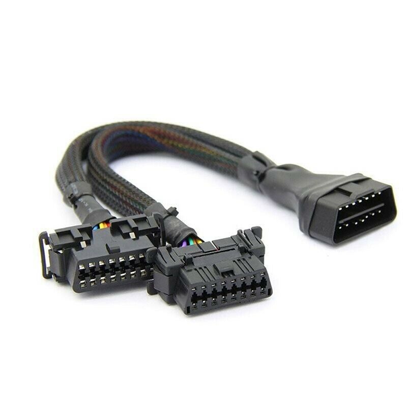 2 iN 1 OBD2 Extension Cable OBDII Male to 2 Female Splitter Car Computer ConneF3