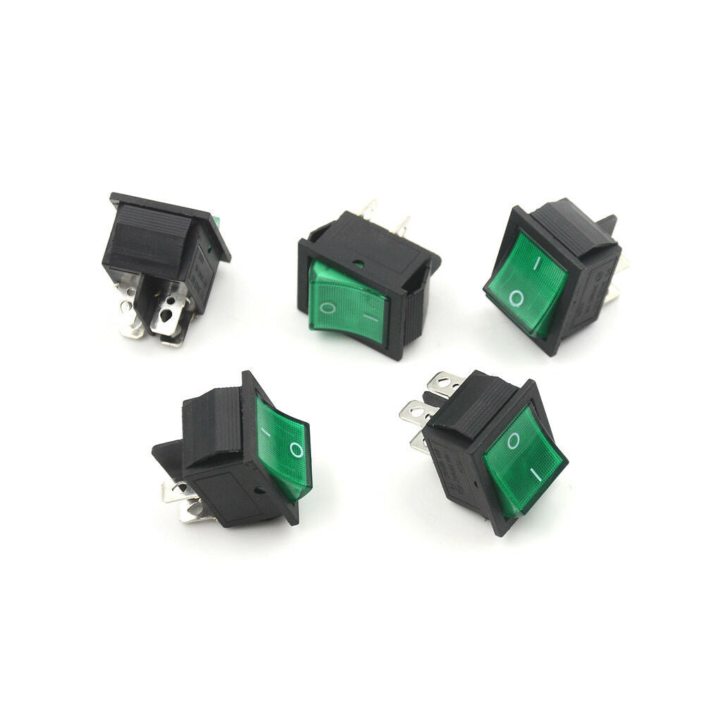 5PCS Green Lamp 4 Pin ON/OFF 2 Position DPST Rocker Switch 16A/250V KCD4-.l8