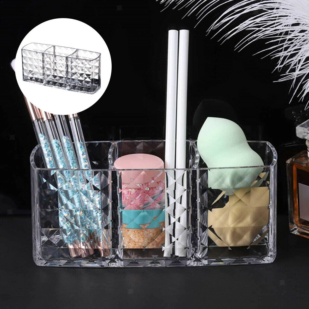 Clear Makeup Brush Holder 3 Slot Lipstick Eyeliners Pen Display Storage Case