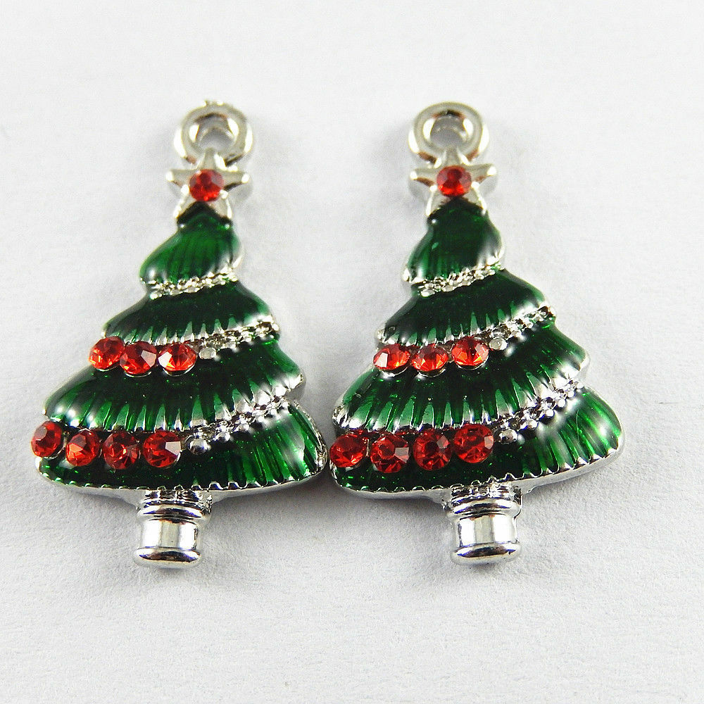 18pcs New Enamel Alloy Lovely Colorful Christams Tree Look Pendant Charms 52155