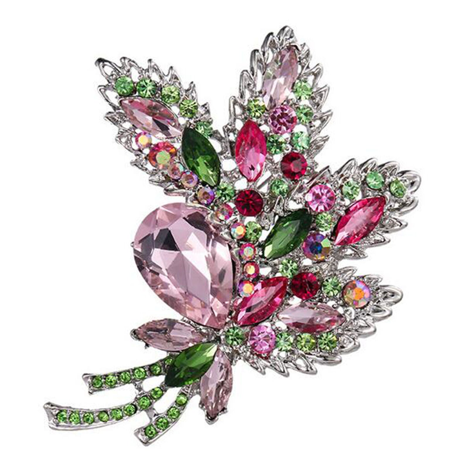 Women Elegant colorful crystal Rhinestone flower leaf brooch pin Pendant