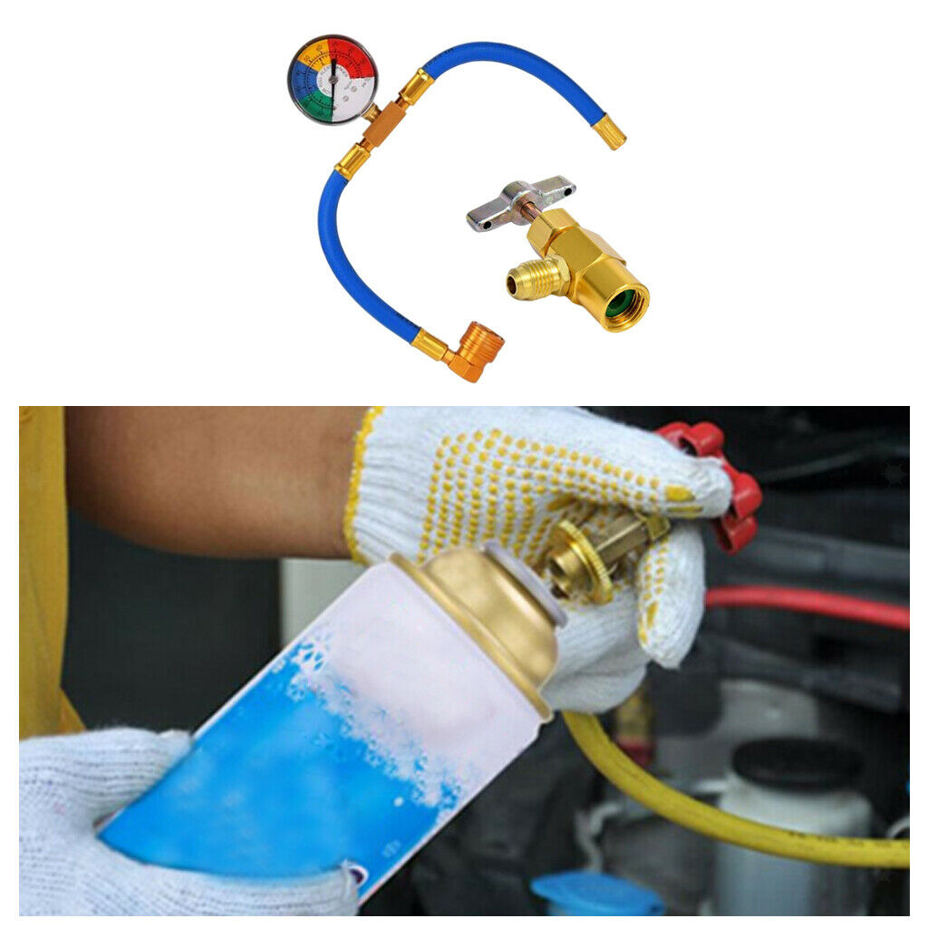 R134A Recharge Hose Kit Car AC Charging Hose Valve with Pressure Gauge