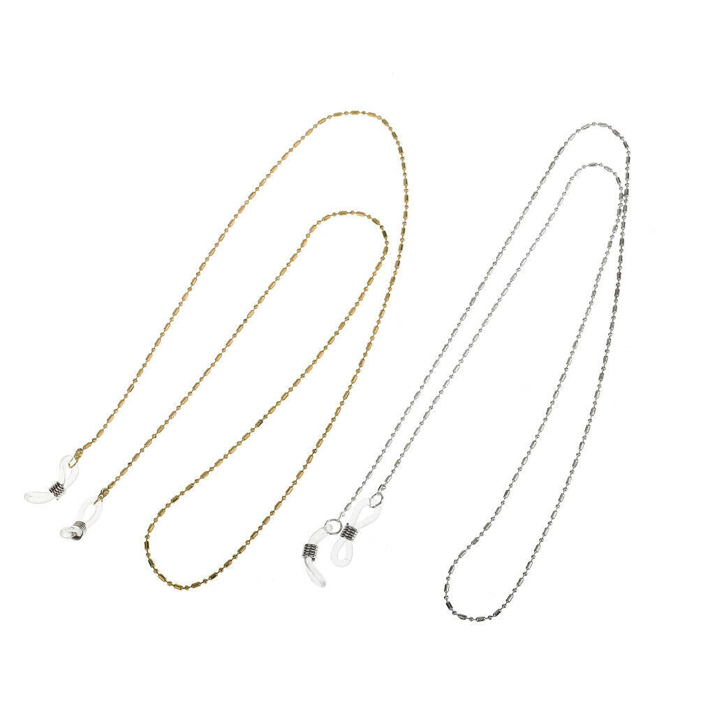 2 Pieces 60cm Eyeglasses Chain Cord, Metal Beads Necklace Sunglass Neck Strap