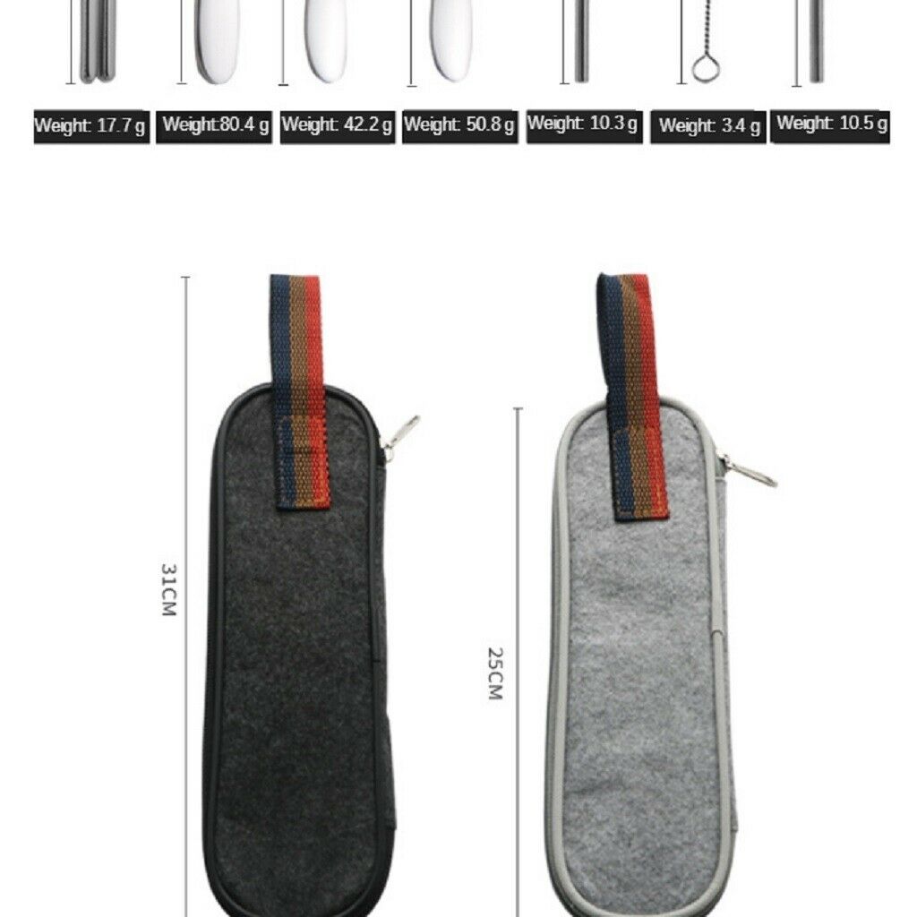 7pack Protable Cutlery Tableware with Bag Fork Curved/Stright Straws Picnic