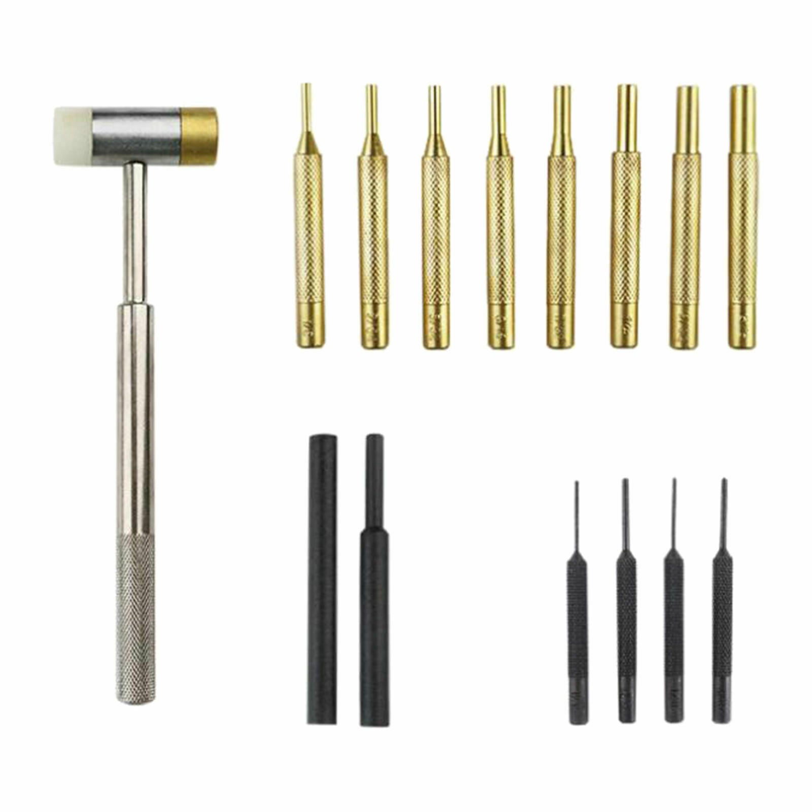 15pcs Pin Punch Set 8 Brass 4 Steel 2 Plastic 1 Hammer Gunsmith Drift Pin Punch