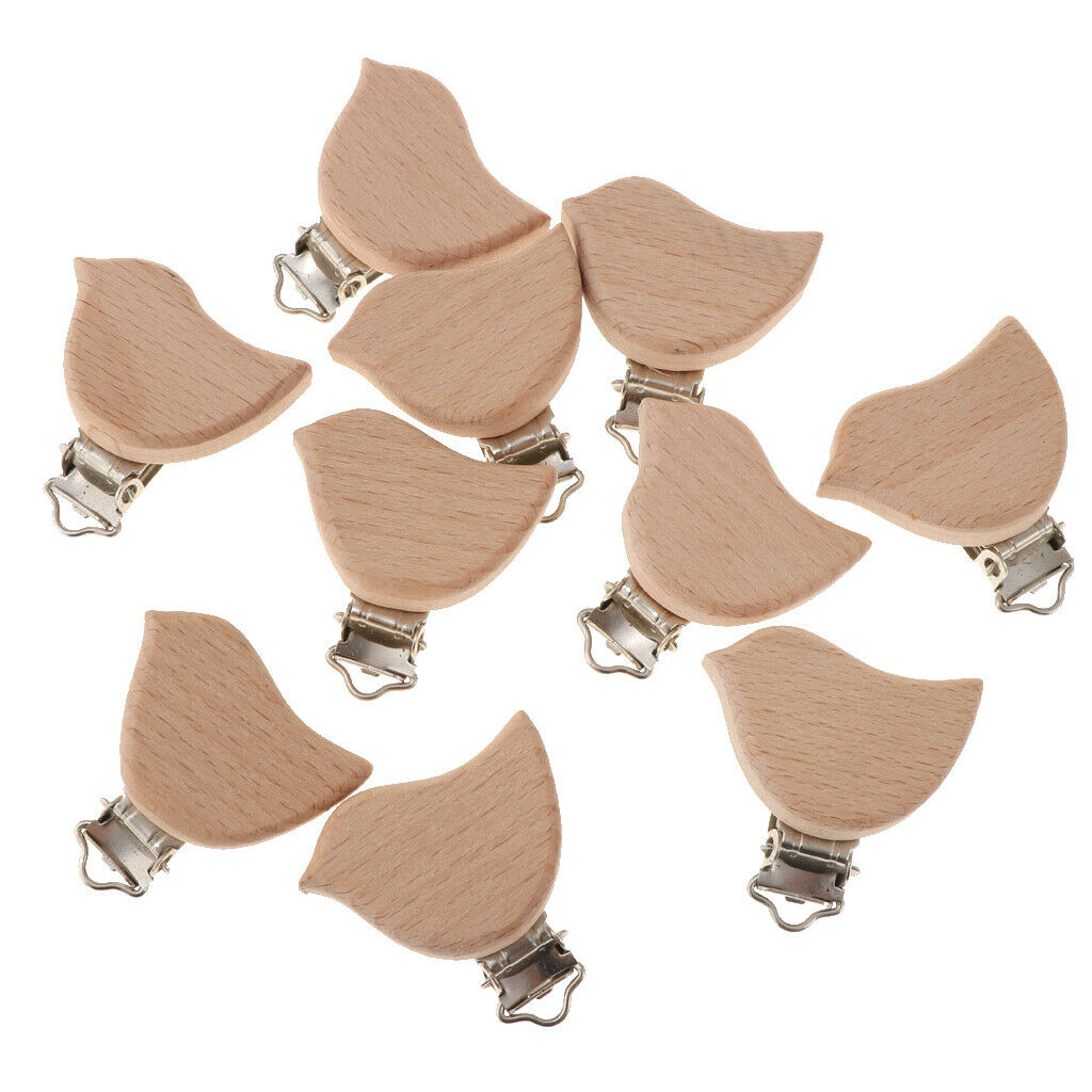 Beech Wooden Baby Pacifier Clip Soother Holders Bird-Shaped Dummy Clip