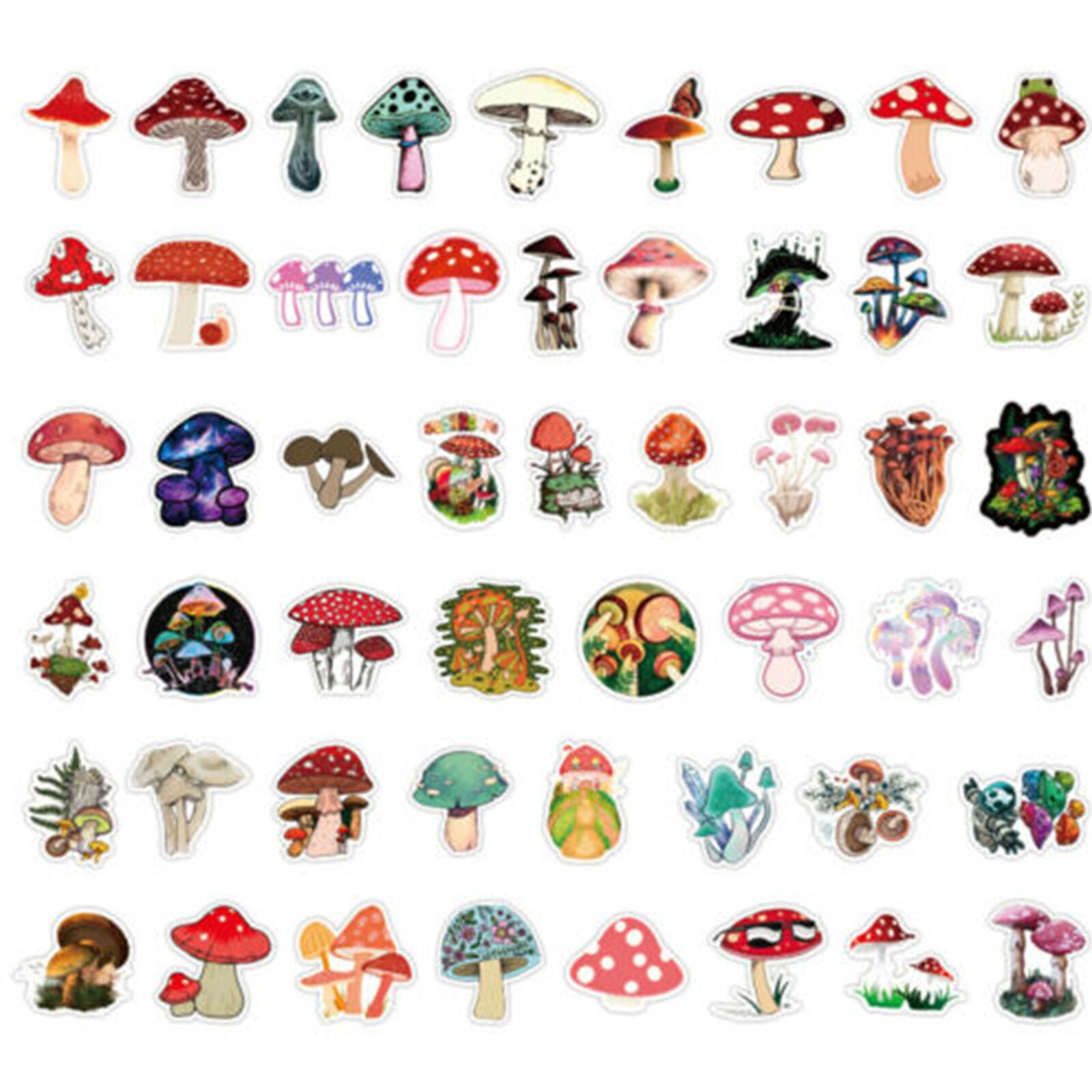 50PCS Cute Plant Mushroom Stickers For Laptop Skateboard Helmet Luggage Wall Diy