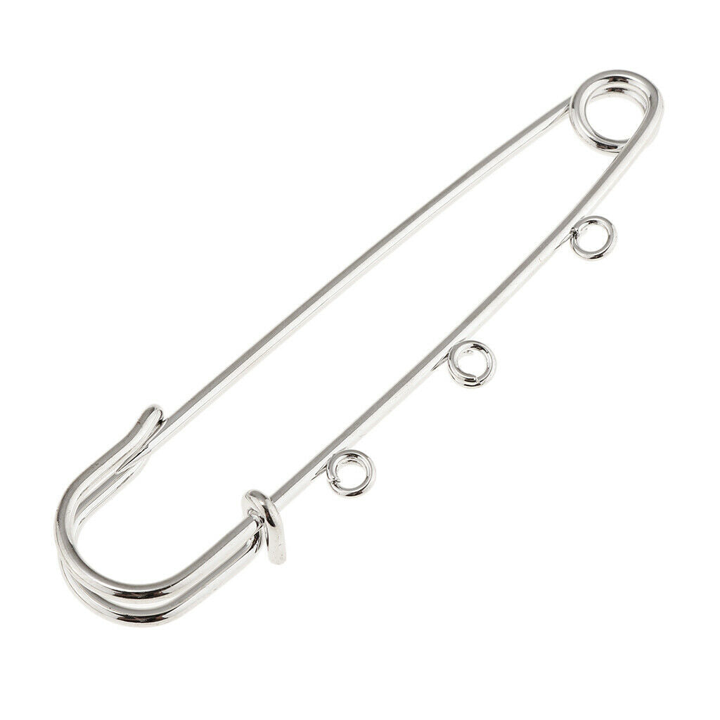 10 Pieces Large Safety Pin DIY Dangle Findings with 3 Loops Crafting Sewing Pin