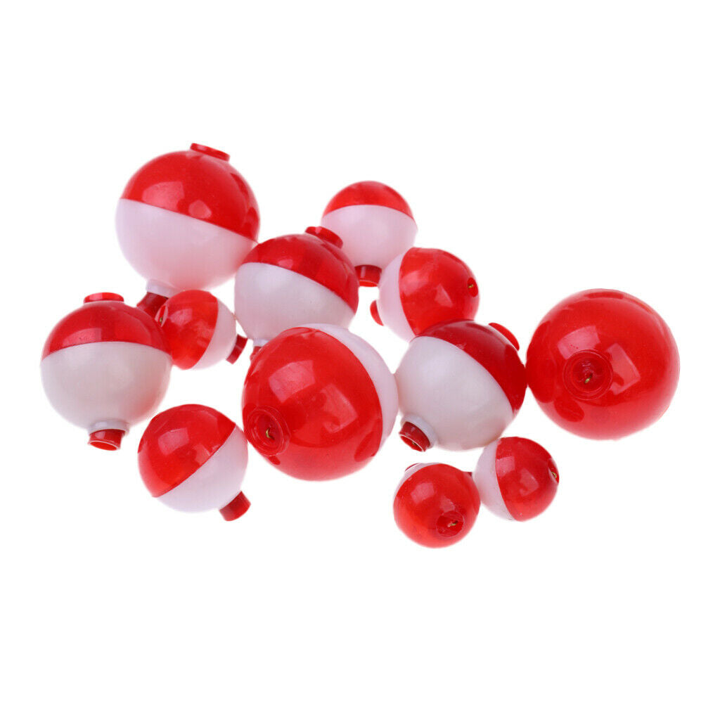 12pcs Assorted Sizes Fishing Bobber Round Floats Push Button Fishing Floats
