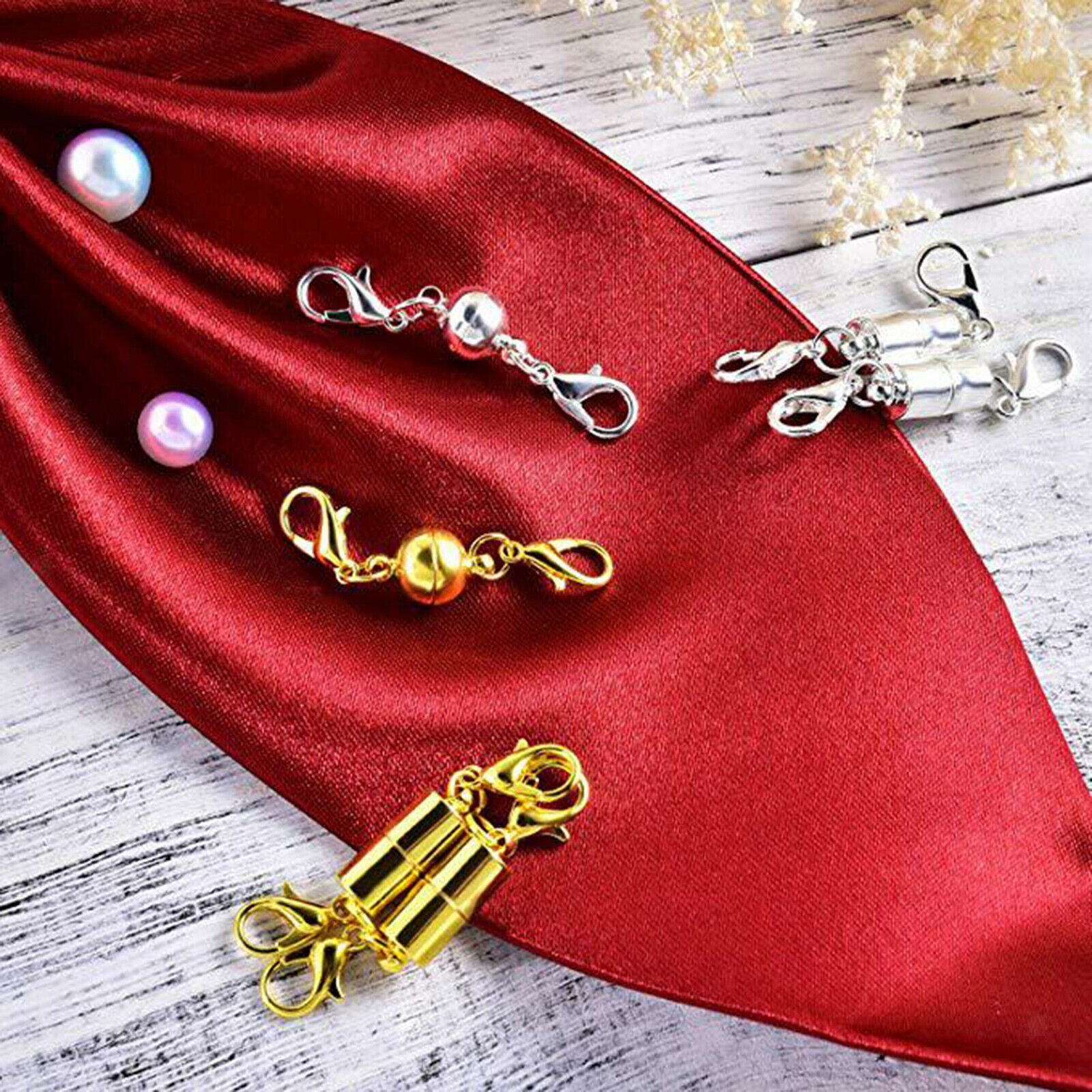 6Pcs Magnetic Clasp Rhinestone Ball/Cylinder Lobster Clasps Extender Joiner