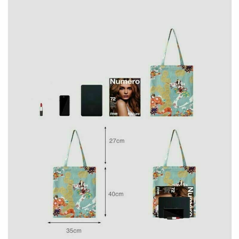 Women Floral Japanese Bag Handbag Eco Cotton Shopper Tote Geisha Ukiyoe New NR9