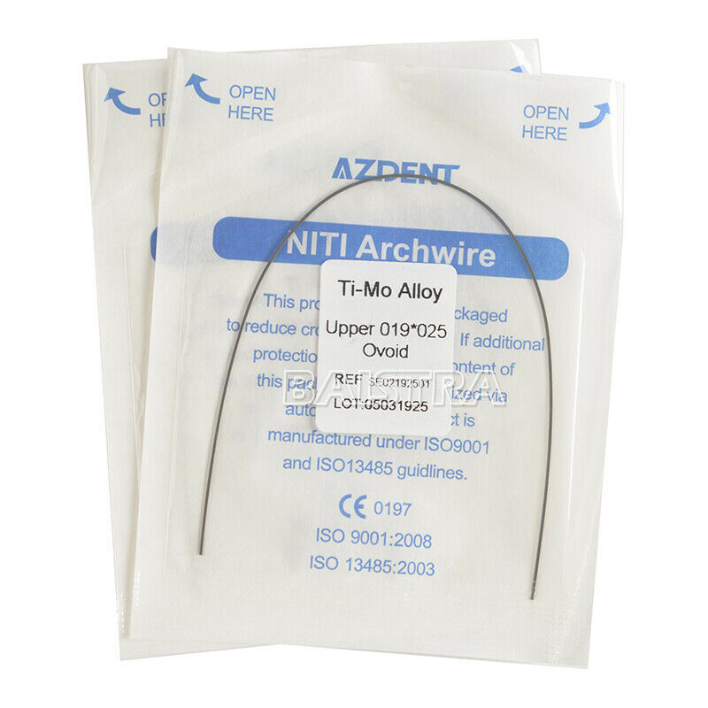 100X AZDENT Dental Orthodontic Beta TMA Molybdenum Alloy Arch Wire 19X25 Upper