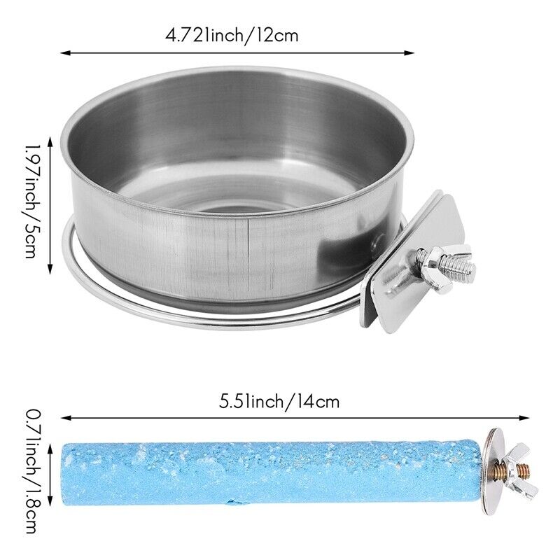 5Pcs Bird Feeding Dish Cups Parrot Stainless Steel Water Dish Perch Stand PlY8L5