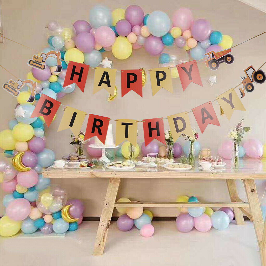 Happy Birthday Tractor Car Paper Bunting Banner Baby Shower Kids Room Decor