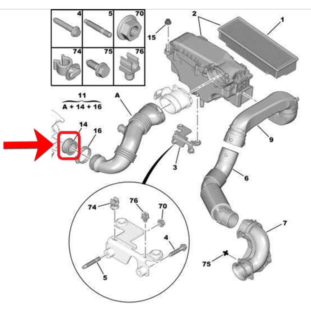 For PEUGEOT Expert Partner 1434C8 Sealing RingRubber Turbo Air Pipe Sleeve