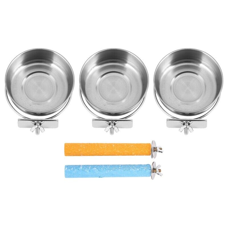 5Pcs Bird Feeding Dish Cups Parrot Stainless Steel Water Dish Perch Stand PlY8L5