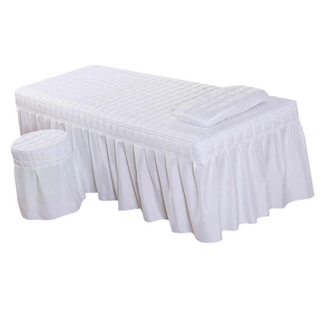 Soft Beauty Massage Bed Sheet With Pillowcase and Stool Cover White