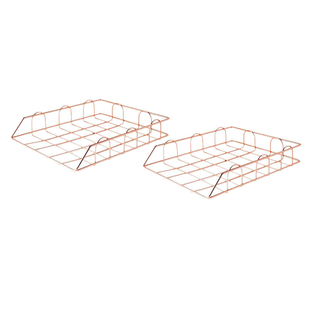 2 Pieces Desk Metal Wire Stackable Letter Trays File Rack Contracts Holder