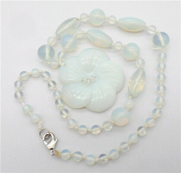 1 Strand 50x8mm White Opal Carved Flower Pendant Beaded Necklace HH7343