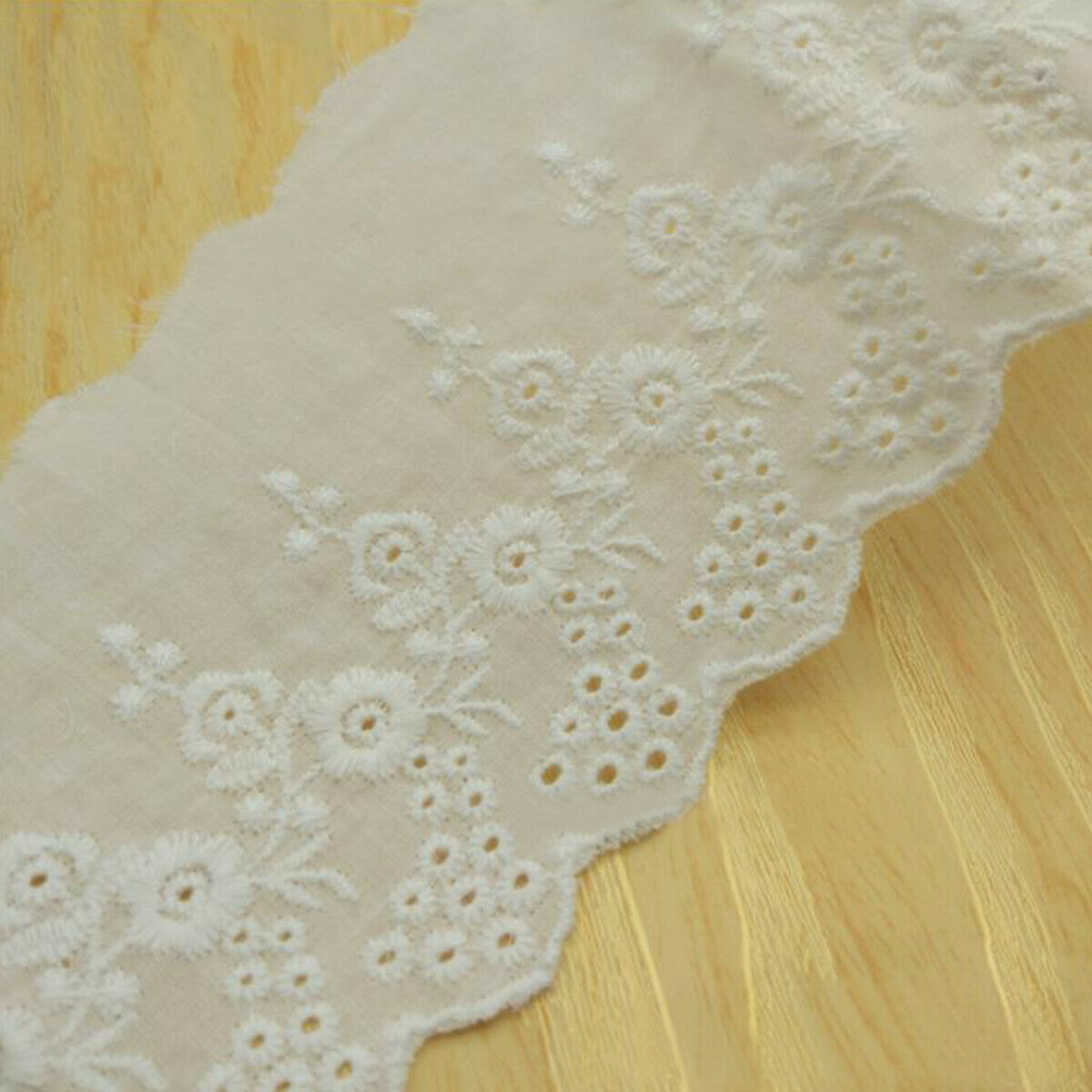 1Yd Embroidery Trim Floral Cotton Lace Ribbon Wedding Fabric Clothing DIY Sewing