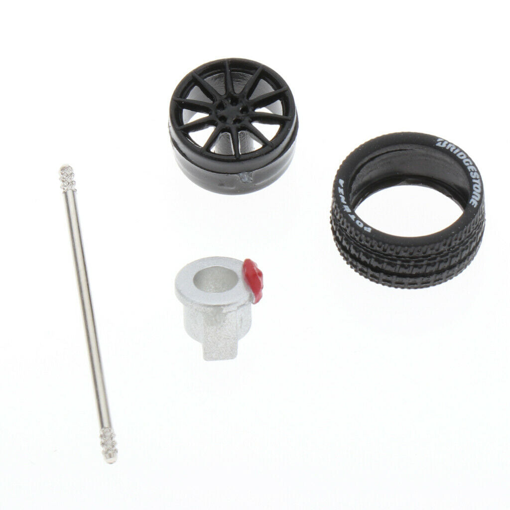 4pc 64th Wheels Rims Hub w/ Brake for Tomica Car Kids Toys Collection Black