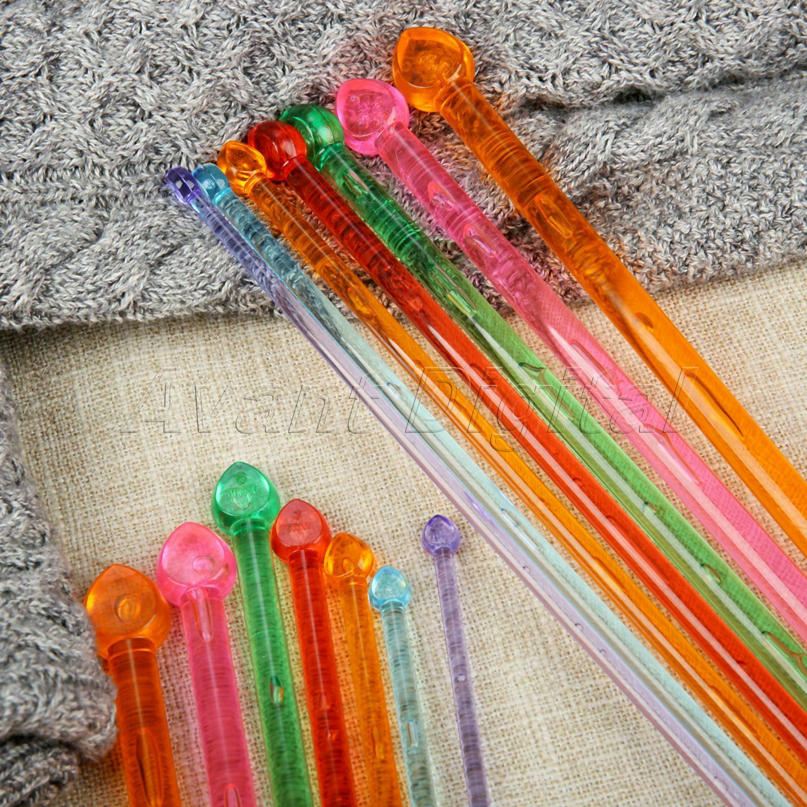Multicolor Plastic Crystal Scarf Sweater Knitting Needles Weaving Tool 14Pcs
