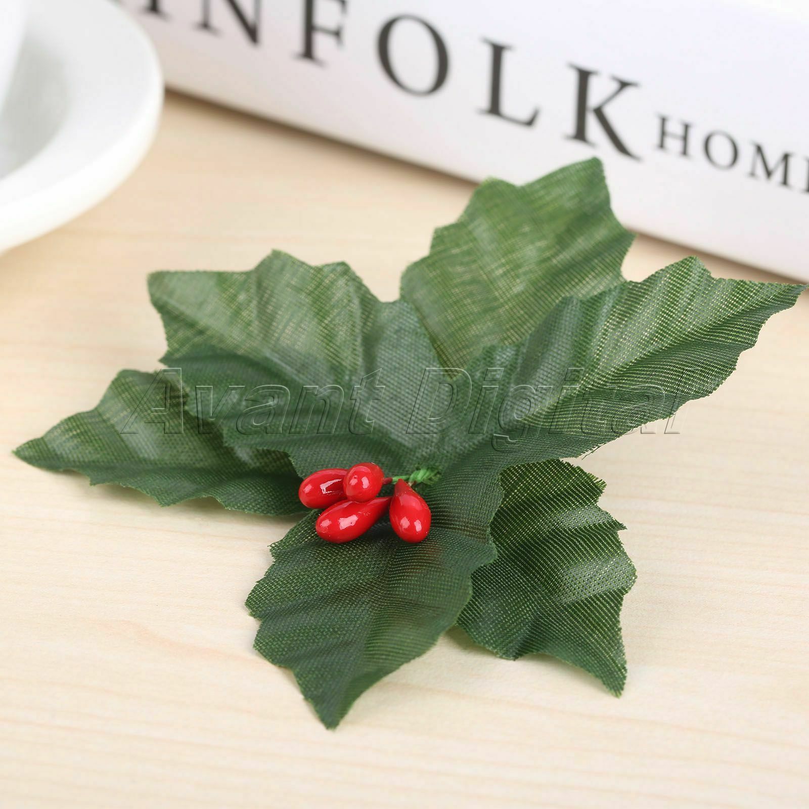 Decoration Artificial Leaf Mini Holly Berries Christmas Flower Silk Leaves 10Pcs