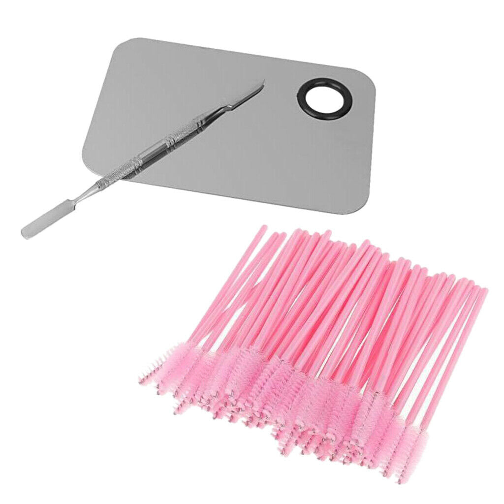 Stainless Makeup Mixing Palette Spatula + 50Pieces Disposable Eyelash Wands