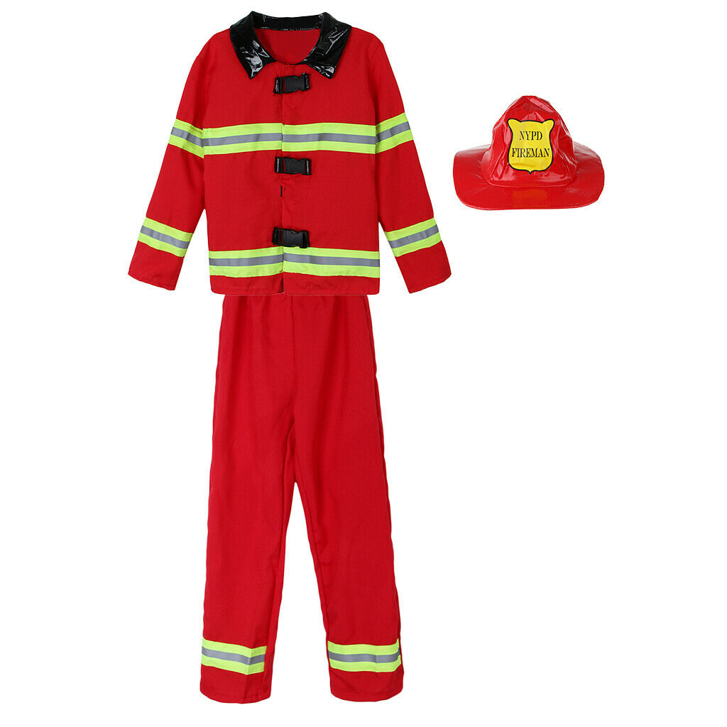 3pcs/Set Festival Party Kids Fireman Firefighter Suit Costumes Halloween XL
