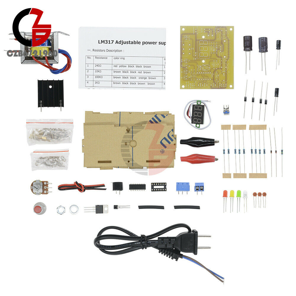 LM317 Adjustable Regulated 1.25V-12V Voltage Power Supply Board Kits w/ Case