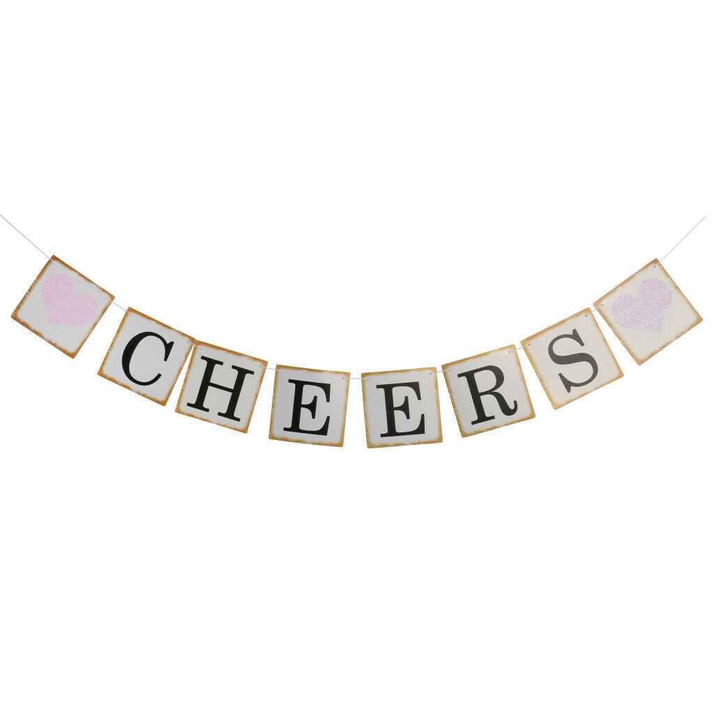 Cheers Letter Garland Banner with Glitter Heart Wedding Bunting Photo Props