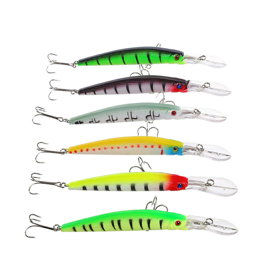 Set Of 6 Multicolor ABS Plastic Hard Fishing Lures Baits Crankbait -1185