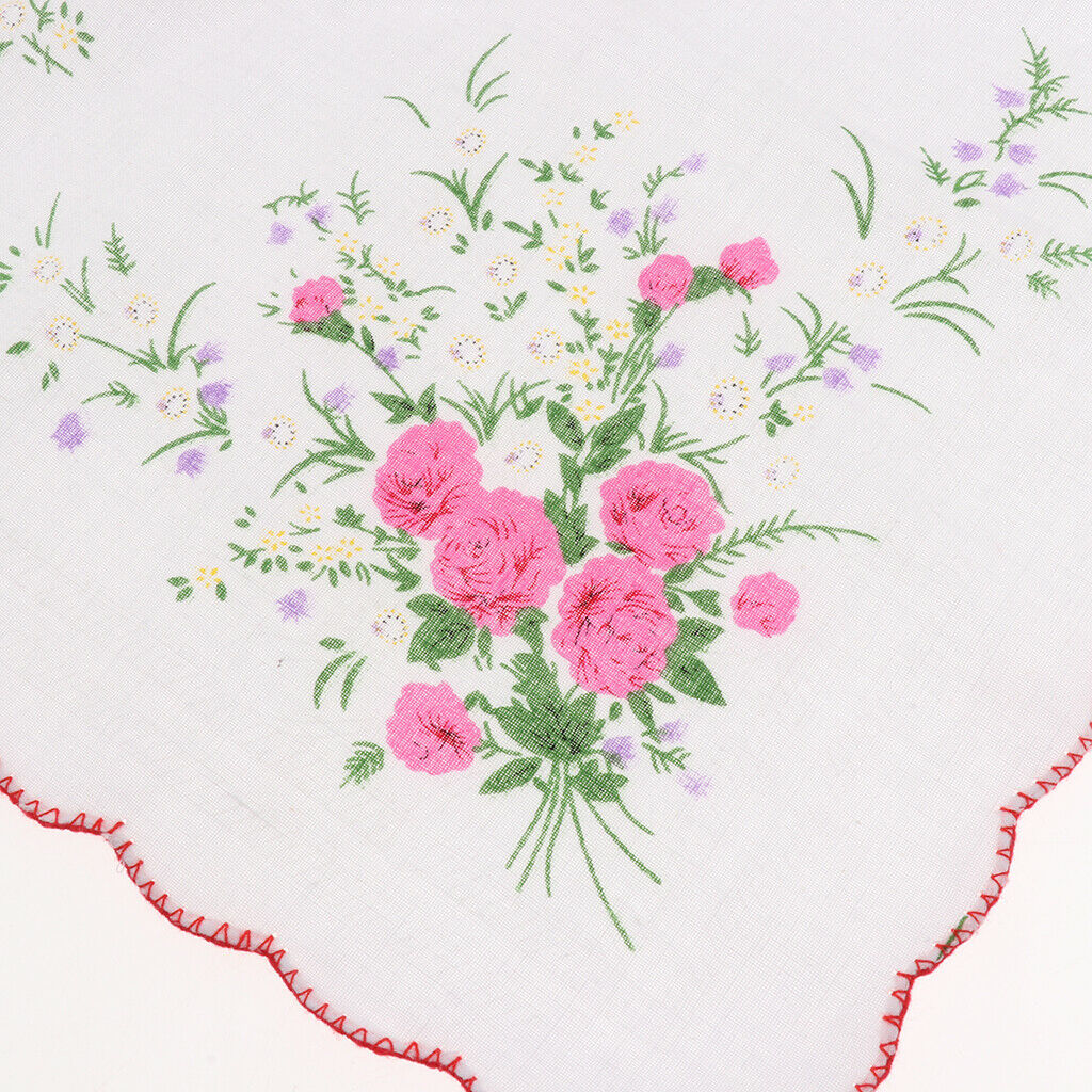 10pack Womens White Handkerchiefs Square Hankies Pocket Hanky Coloured Floral