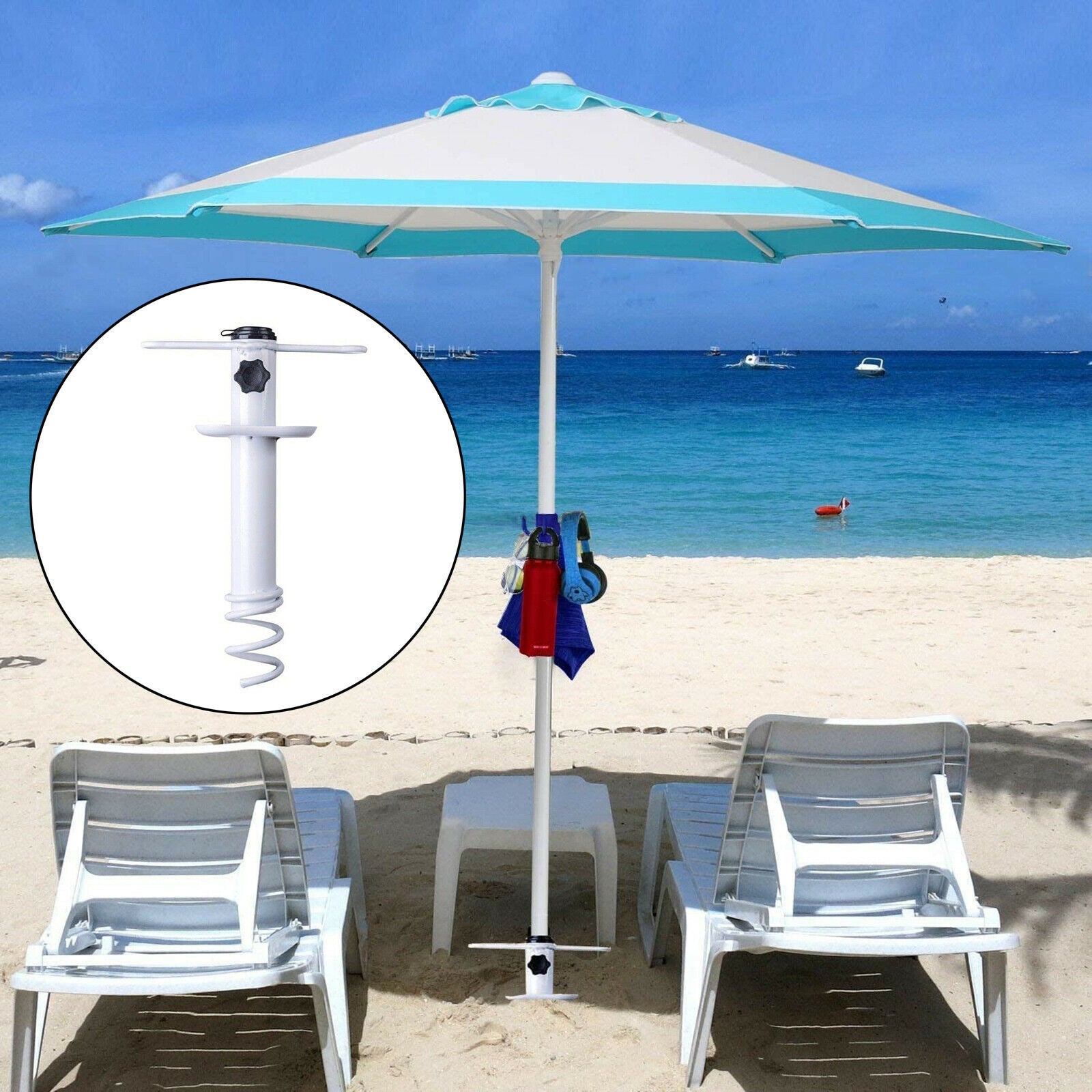 Camping Beach Umbrella Sand Anchor Base Metal Holder Summer Patio Stake