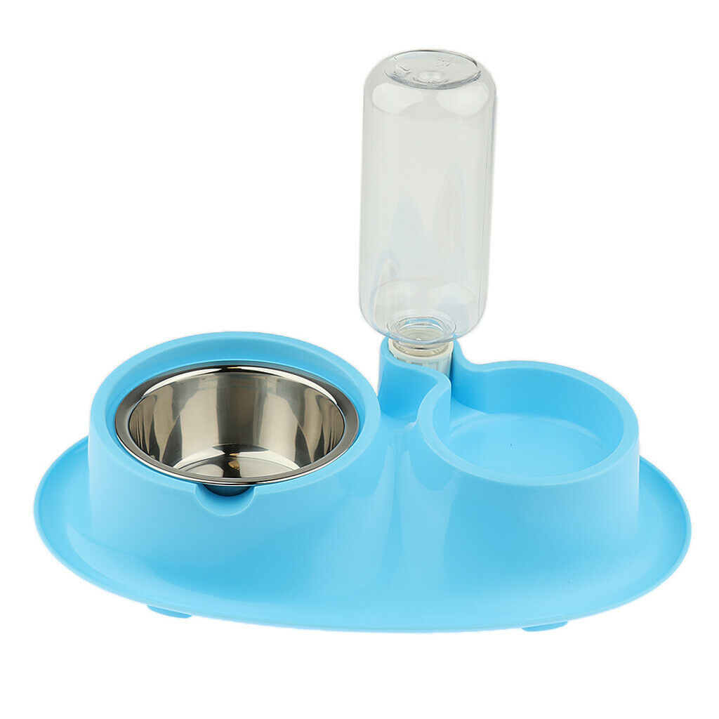 Pet cat and Dog Double Bowls Integrated Automatic Hydrating Food Bowl Blue