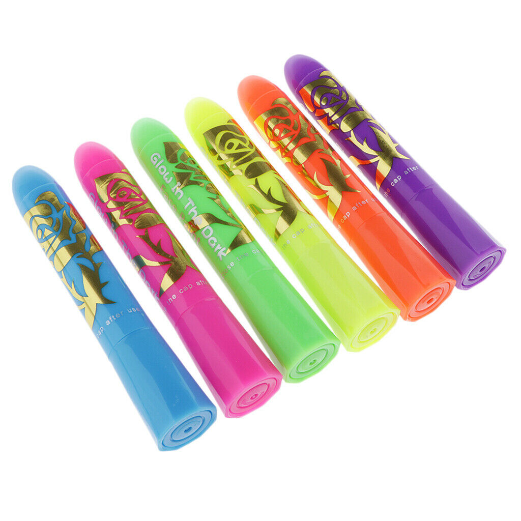 Set Of 6 Glow In The Dark Paint Stick