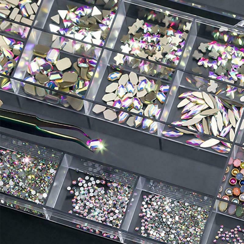 Flatback Round Rhinestones Beads Nail Stones with Storage Box Tweezers
