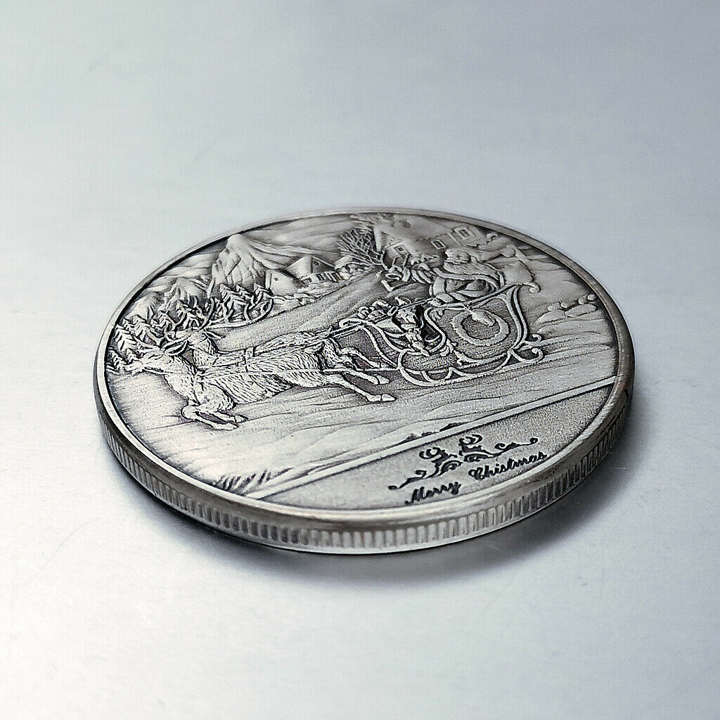 1x New Year's Santa Claus Coin 40mm Gifts Collectable Badge Gray