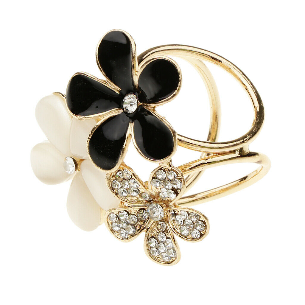 Women Flower Shape Crystal Enamel Scarf Buckle Ring Clip Scarf Jewelry 2Pcs