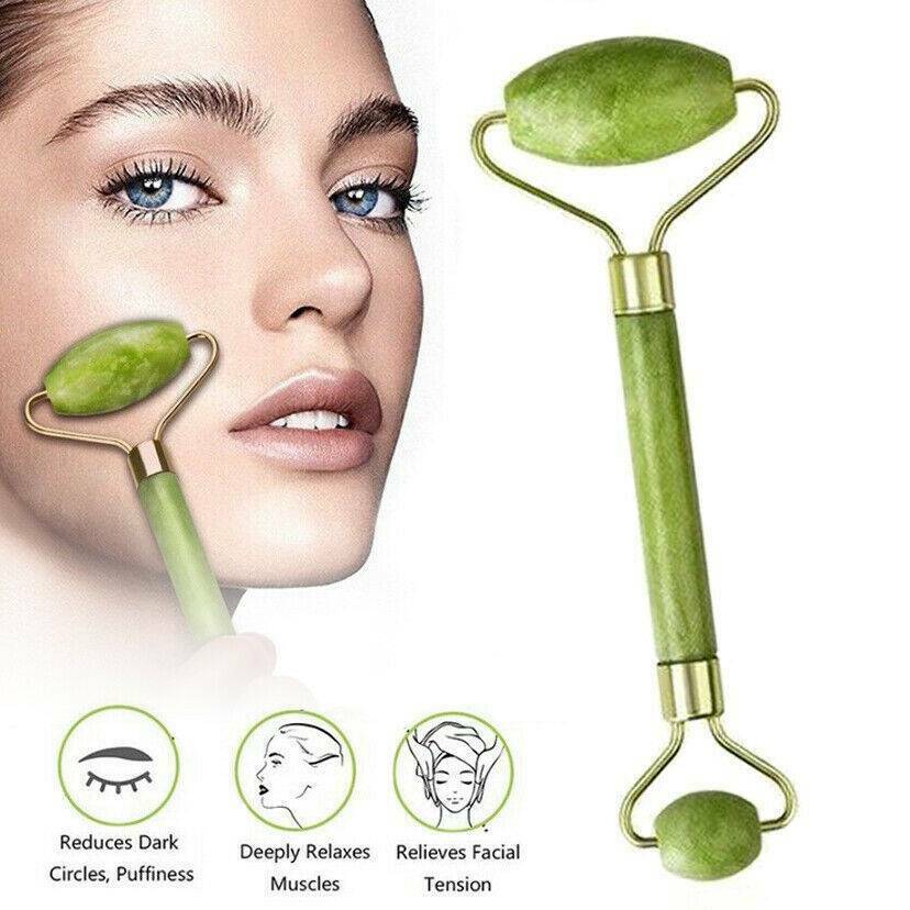 Natural Rose Quartz Facial Jade Stone Roller Beauty Massage Tool Face Massager@.